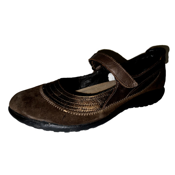 Naot Shoes - NAOT Shoes Women's Size 9/40 Brown Suede Bronze Leather KIREI Mary Janes Flats